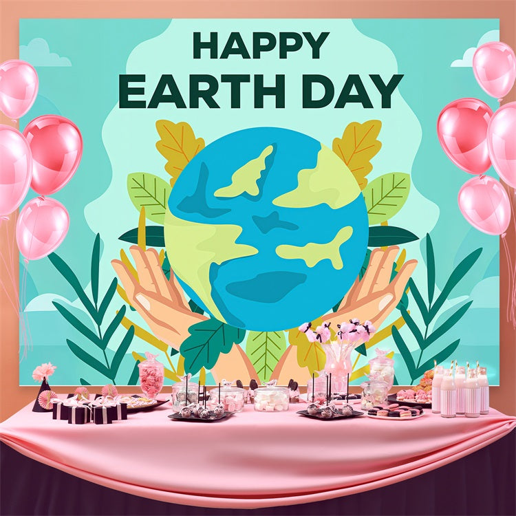 Happy Earth Day Backdrop Greenery Hands Holding Earth Backdrop UK GTY3-72