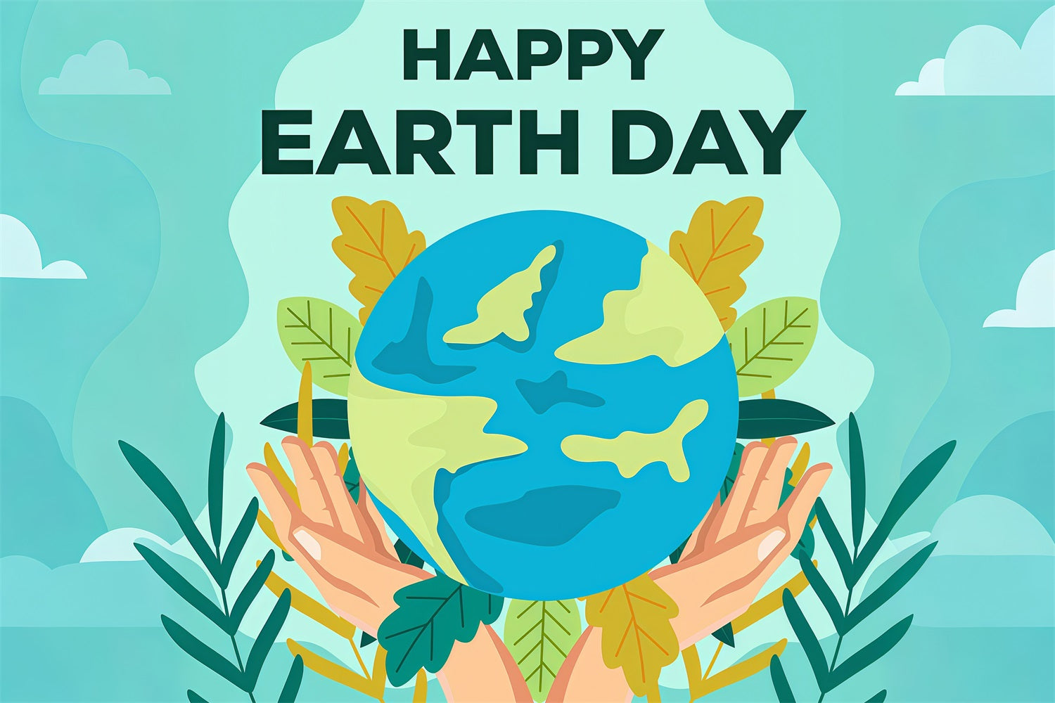 Happy Earth Day Backdrop Greenery Hands Holding Earth Backdrop UK GTY3-72