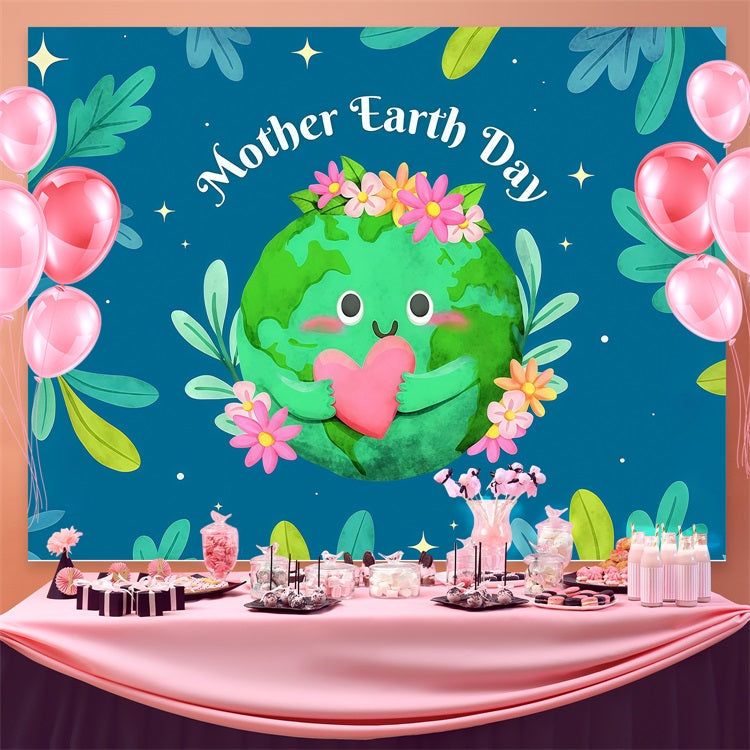 Happy Earth Day Backdrop Floral Love Smiling Planet Backdrop UK GTY3-73