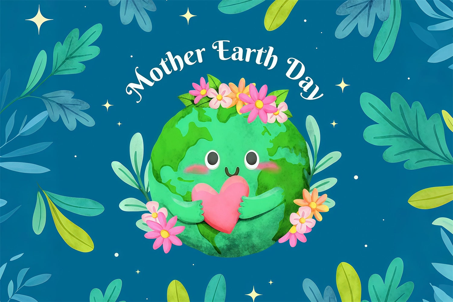 Happy Earth Day Backdrop Floral Love Smiling Planet Backdrop UK GTY3-73