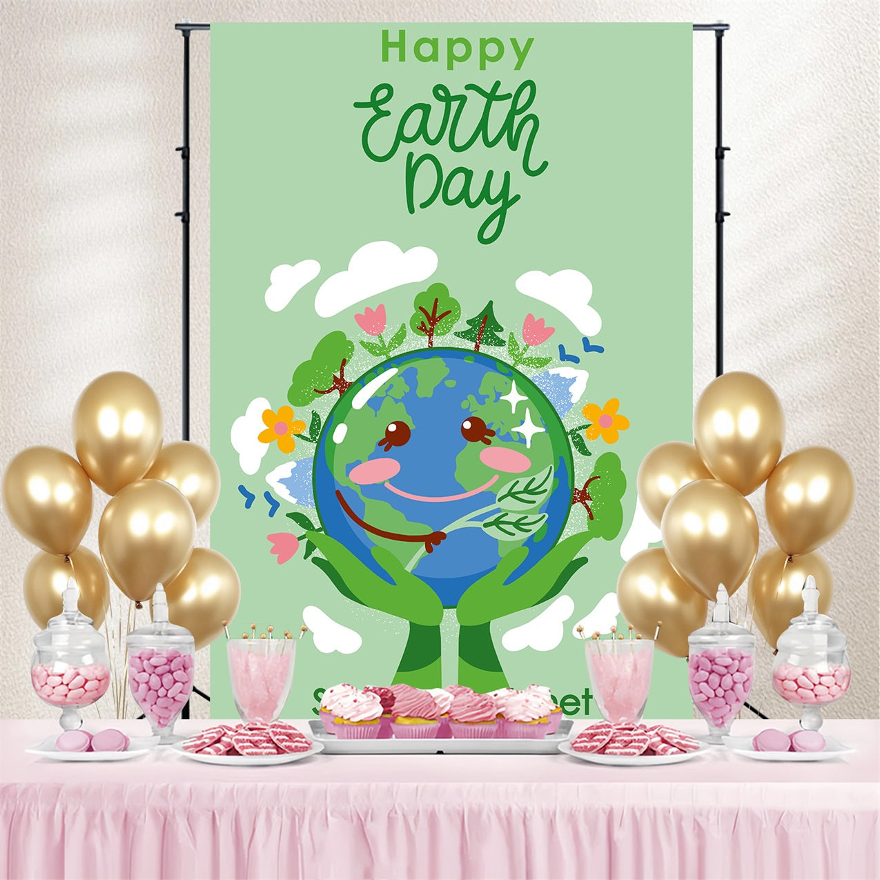 Happy Earth Day Backdrop Green Hands Holding Earth Backdrop UK GTY3-75