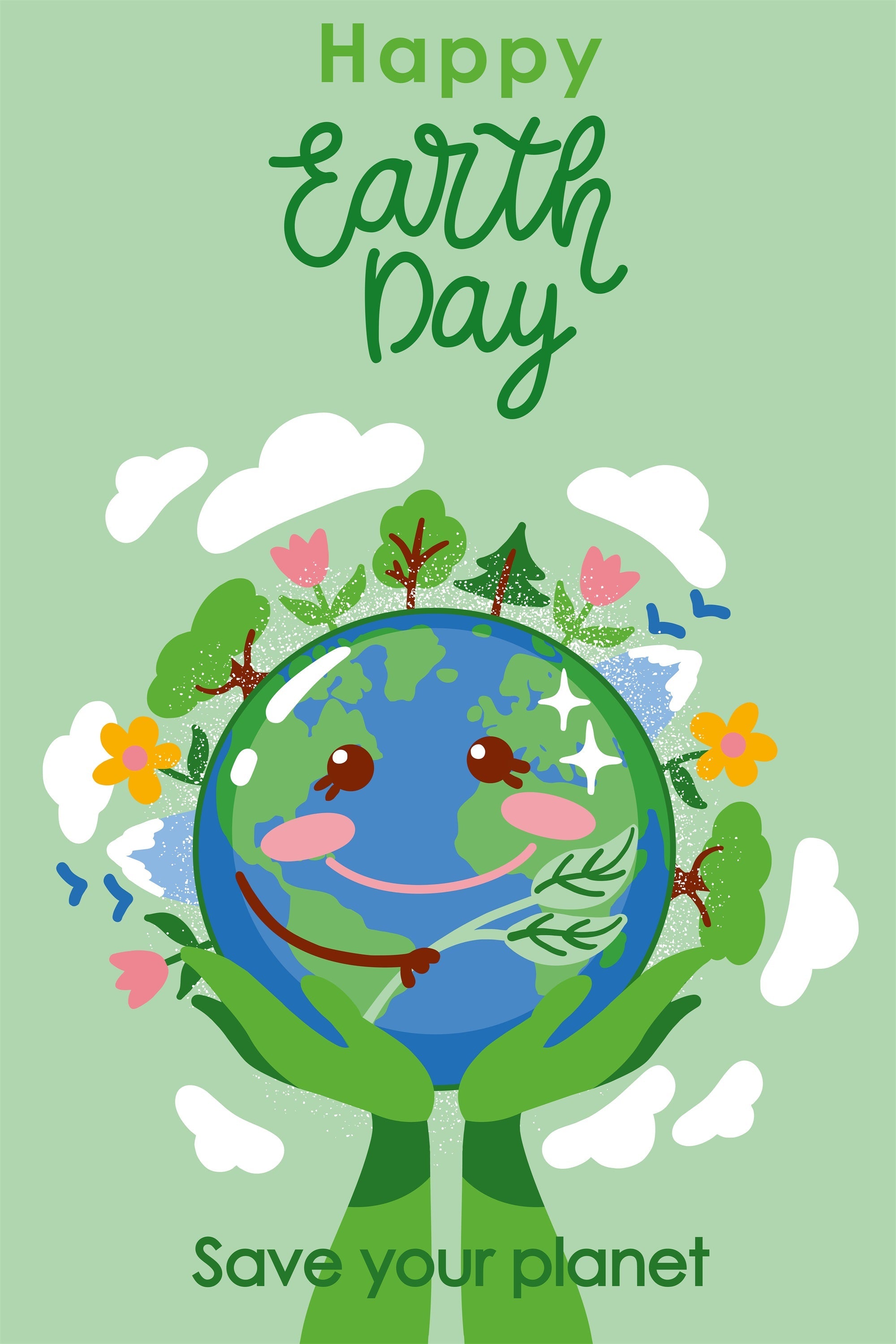 Happy Earth Day Backdrop Green Hands Holding Earth Backdrop UK GTY3-75