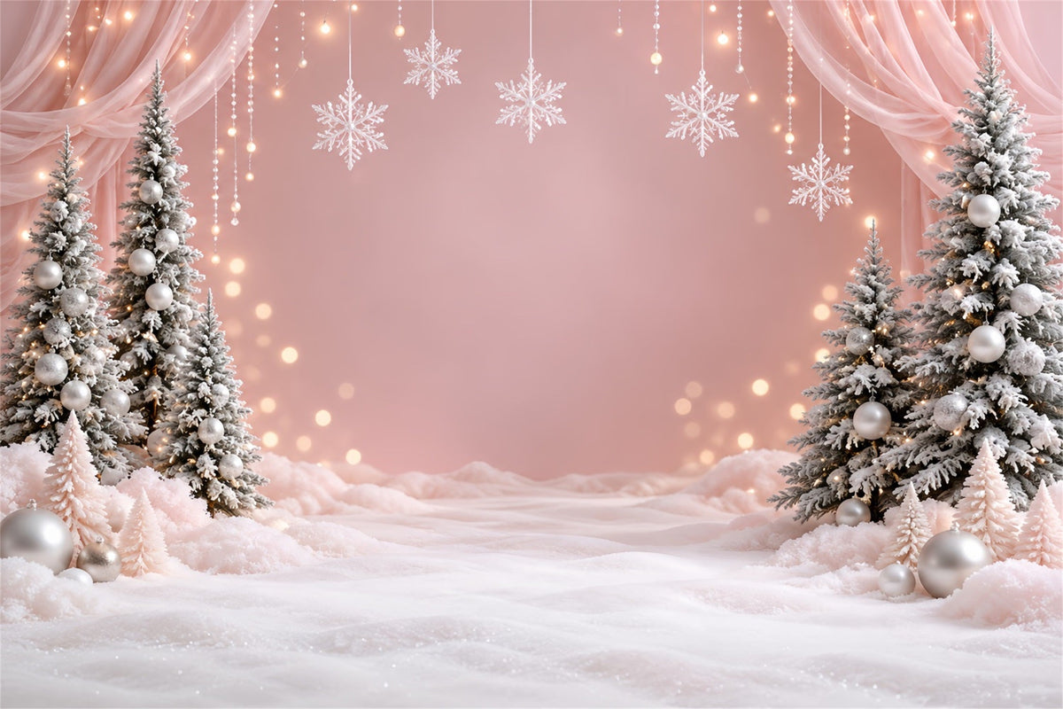 Winter Christmas Backdrop Blush Snowflake Wonderland Christmas Theme Backdrops UK HQ610-156