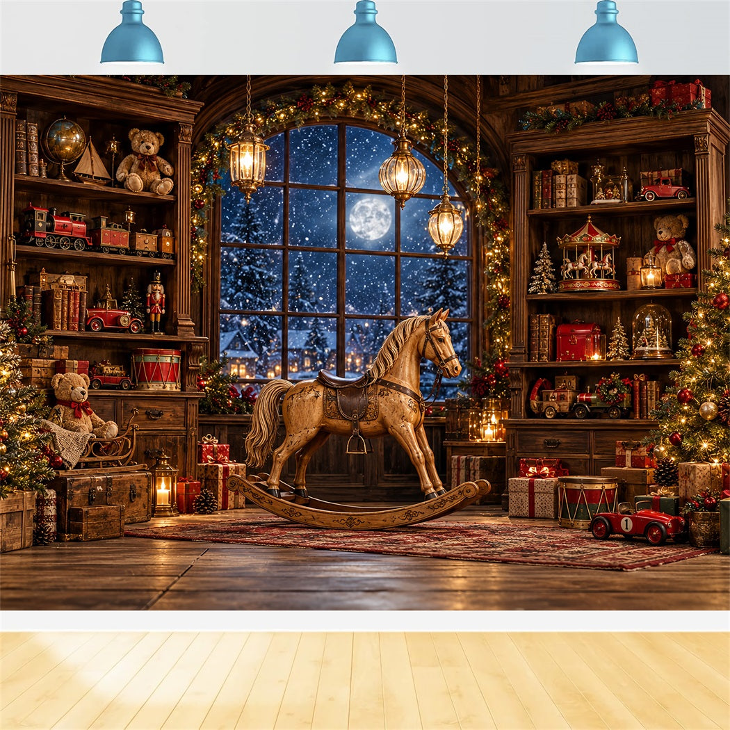 Santa Workshop Backdrop Antique Rocking Horse Xmas Backdrops Photography UK HQ610-157