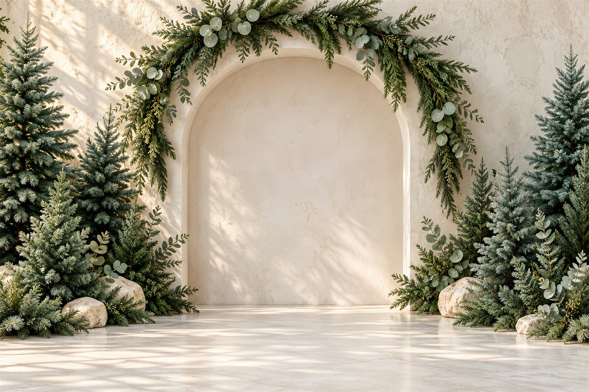 Photography Christmas Tree Backdrop Sunlit Evergreen Marble Arch Xmas Photo Backdrop UK HQ610-160