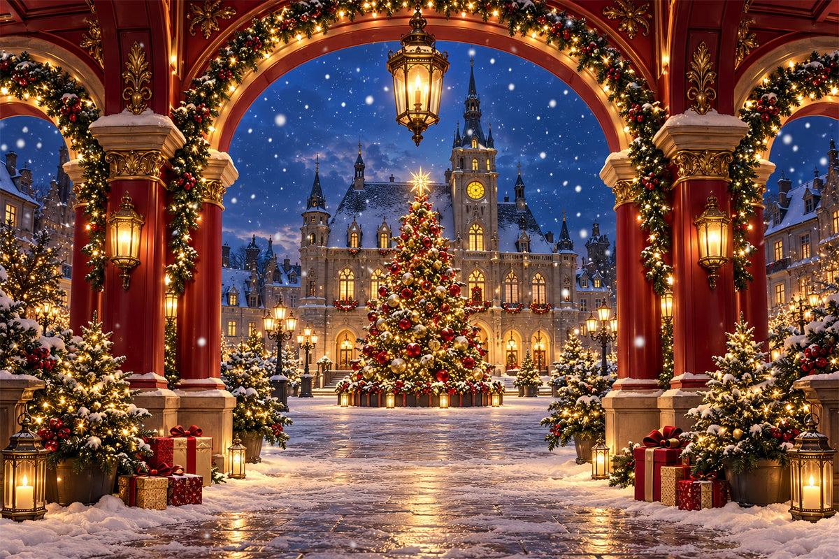 Christmas Arch Backdrop Crimson House Winter Village Christmas Party Picture Backdrop UK HQ610-170