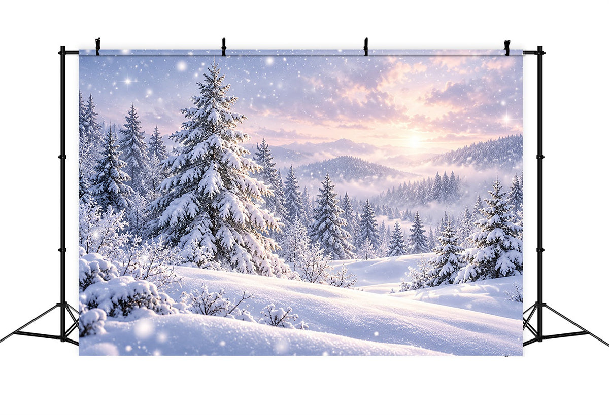 Christmas Tree Backdrops Snowy Pines Forest Sunset Christmas Photoshoot Backdrops UK HQ610-171