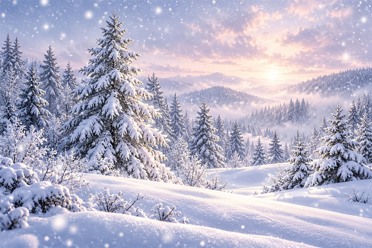 Christmas Tree Backdrops Snowy Pines Forest Sunset Christmas Photoshoot Backdrops UK HQ610-171