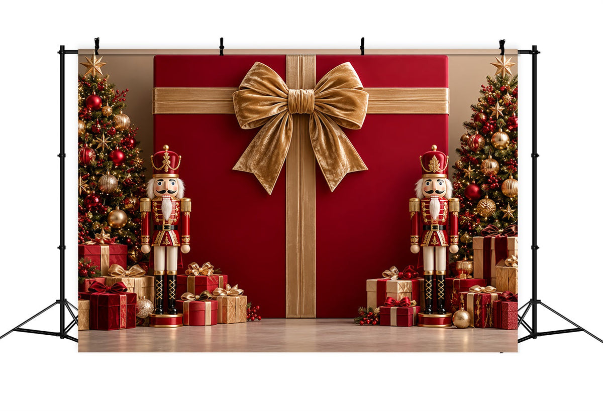 Christmas Bow Backdrop Nutcracker Velvet Gift Display Merry Christmas Photo Backdrop UK HQ610-177
