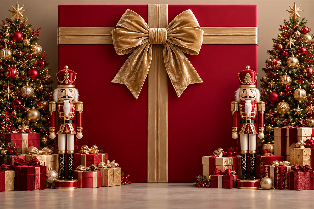 Christmas Bow Backdrop Nutcracker Velvet Gift Display Merry Christmas Photo Backdrop UK HQ610-177
