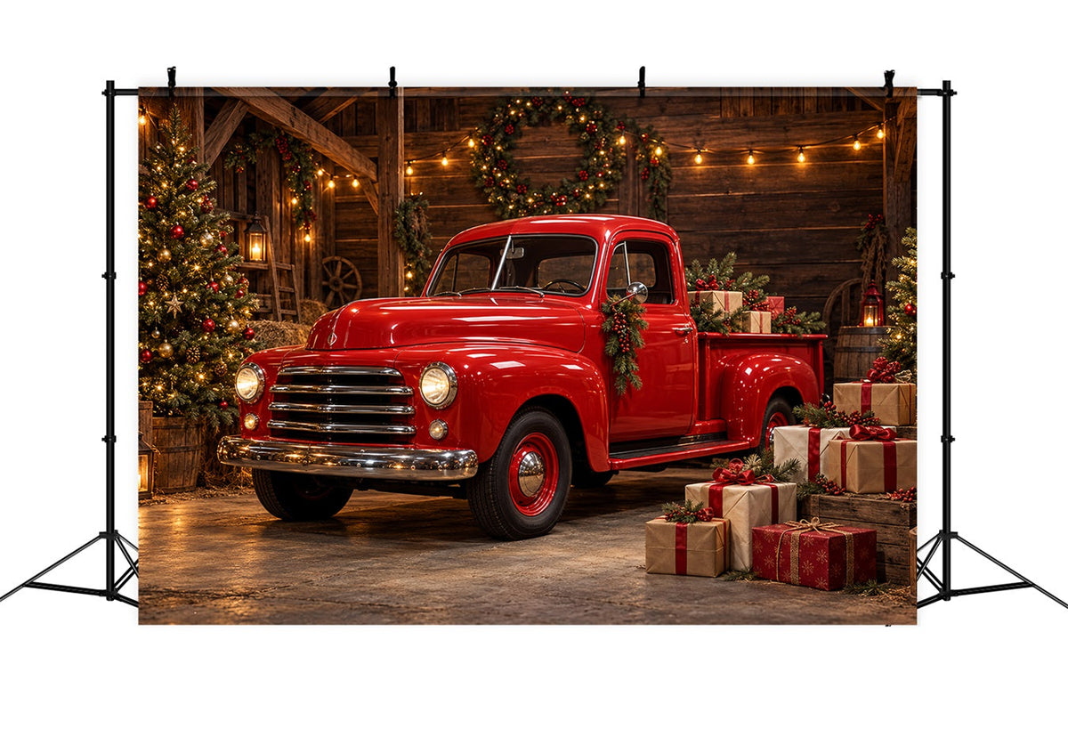 Christmas Photography Backdrop Vintage Red Truck Barn Merry Christmas Backdrops UK HQ610-184