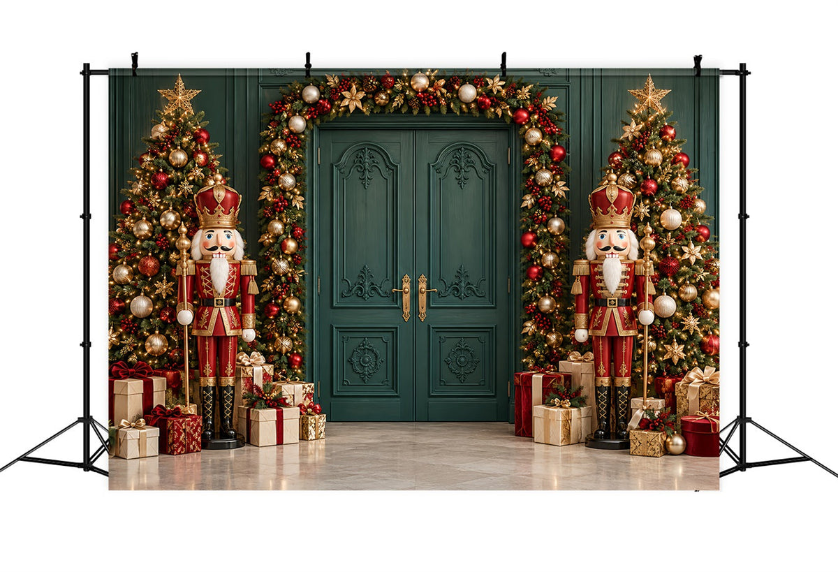 Christmas Backdrop Emerald Door Garland Display Nutcracker Ballet Backdrop UK HQ610-186