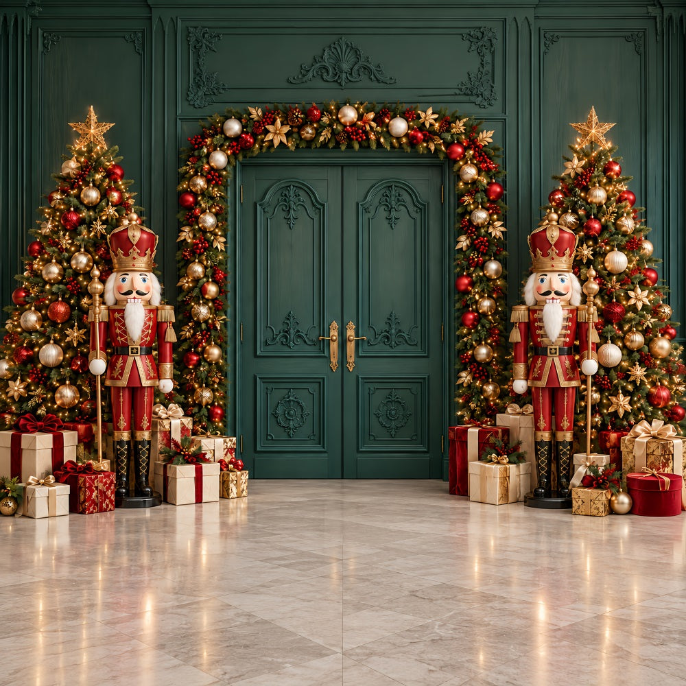 Christmas Backdrop Emerald Door Garland Display Nutcracker Ballet Backdrop UK HQ610-186