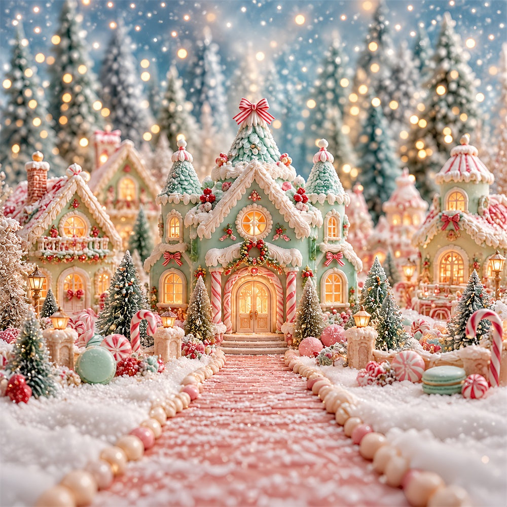 Gingerbread House Photo Backdrop Pastel Candyland Village Christmas Party Backdrop Ideas UK HQ610-188