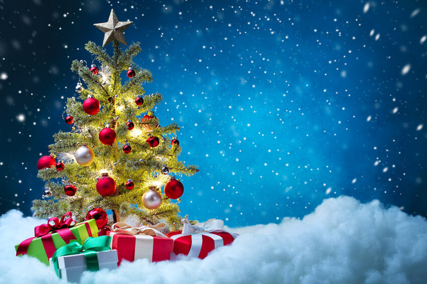 Christmas Tree Blue Background Snow Photography Backdrop uk KAT-186
