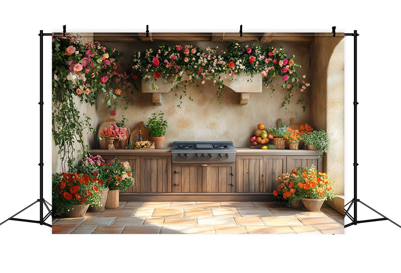 Spring Backdrop Farmhouse Kitchen Floral Scenery Backdrop UK LXX1-150