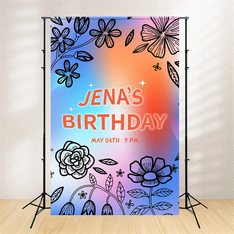 Custom Birthday Backdrops Colorful Gradient Flower Backdrop UK LXX1-224