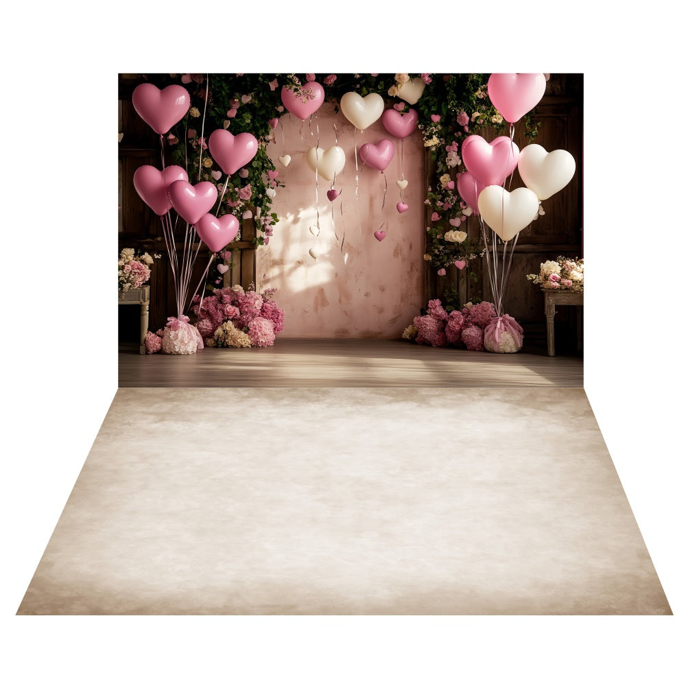 Valentine's Day Balloon Arch Backdrop+Beige Floor Backdrop UK LXX2-2