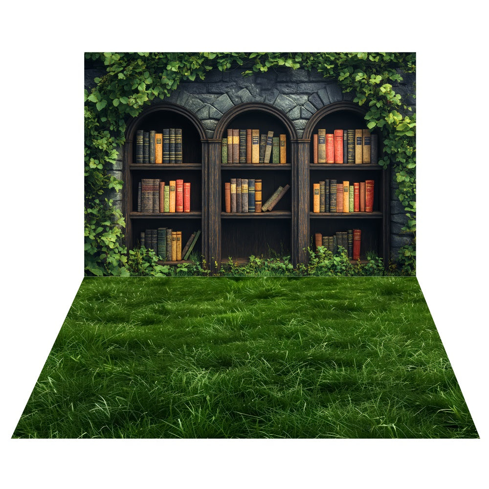 Spring Stone Library Backdrop+Verdant Meadow Floor Backdrop UK LXX2-21