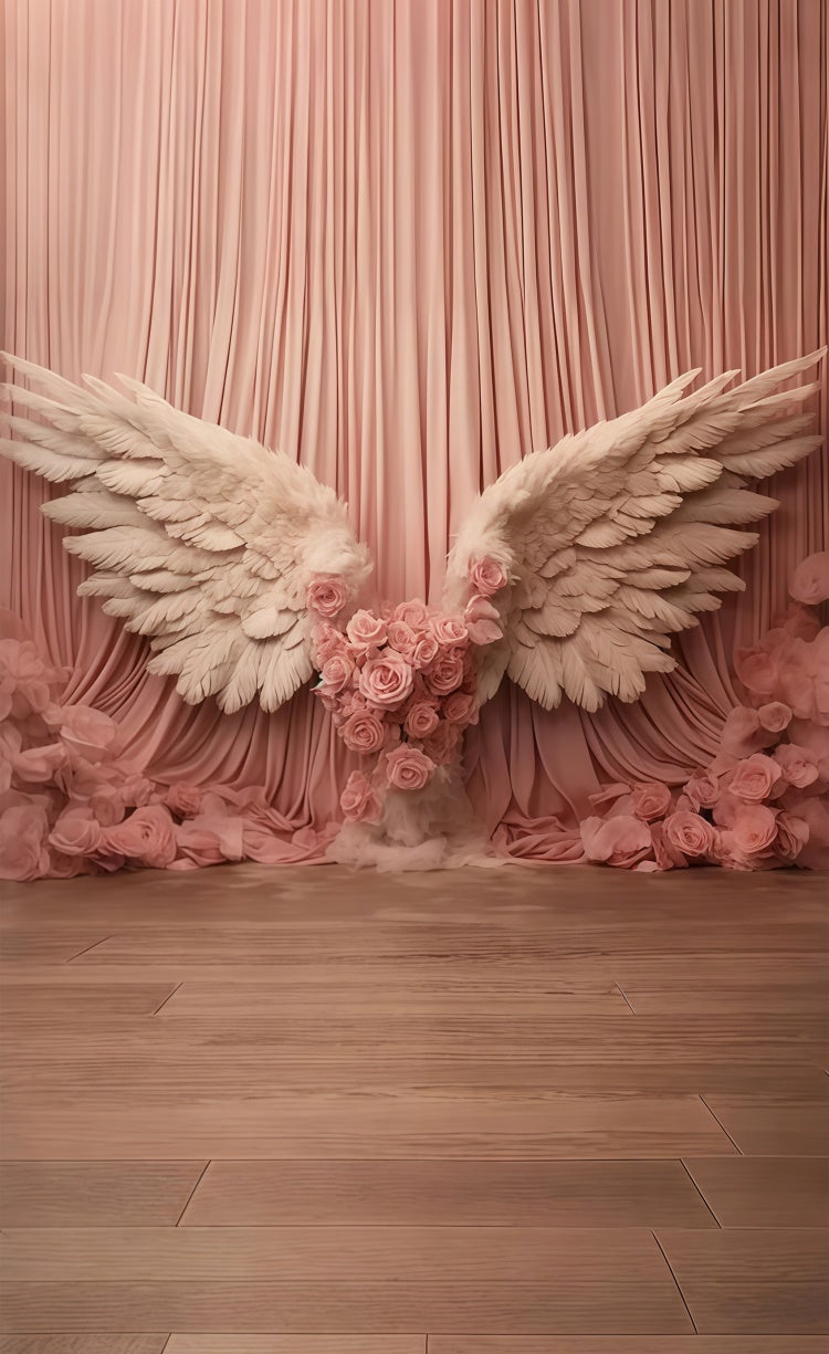 Mothers Day Backdrop Romantic Pink Angel Wings Sweep Backdrop UK LXX2-296