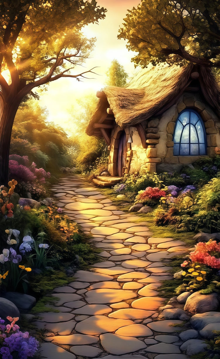 Flower Photo Backdrop Enchanted Stone Cottage Garden Path Sweep Backdrop UK LXX2-305