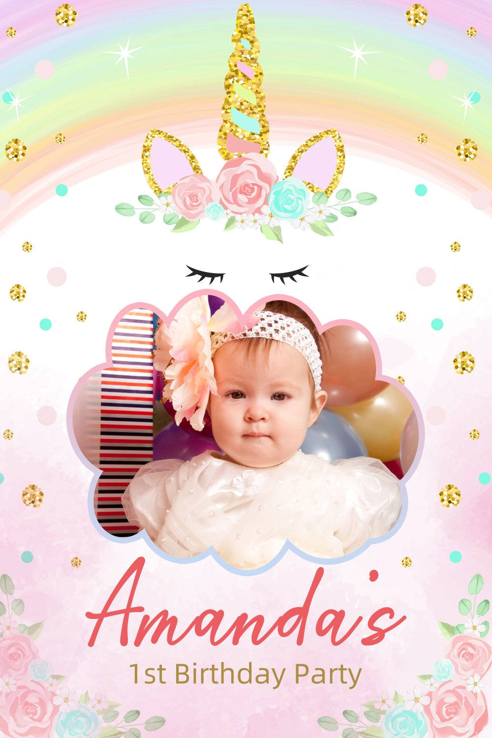 Personalized Birthday Backdrops Dreamy Unicorn Rainbow Backdrop UK LXX3-103