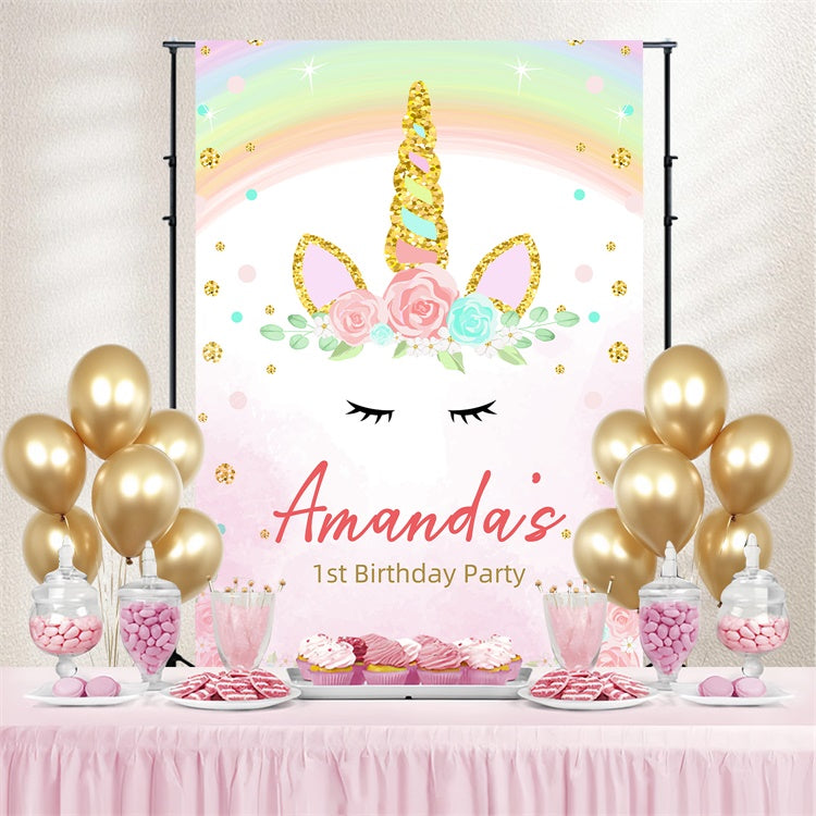 Personalized Birthday Backdrops Dreamy Unicorn Rainbow Backdrop UK LXX3-103