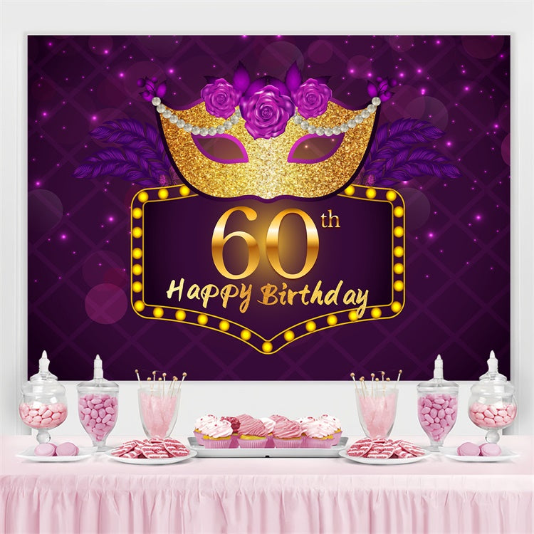 Personalized 60th Birthday Backdrop Glitter Mask Purple Backdrop UK LXX3-108