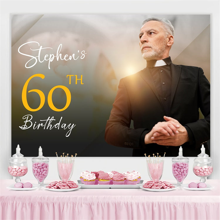 Birthday Backdrop Personalized Modern Chic 60th Elegant Backdrop UK LXX3-109