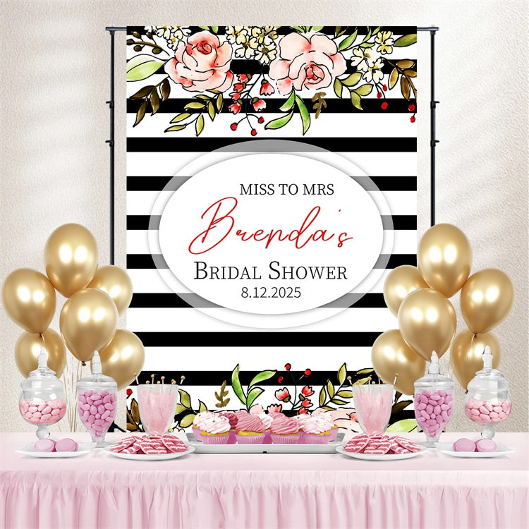 Bridal Shower Backdrop Watercolor Floral Stripe Custom Backdrop UK LXX3-121