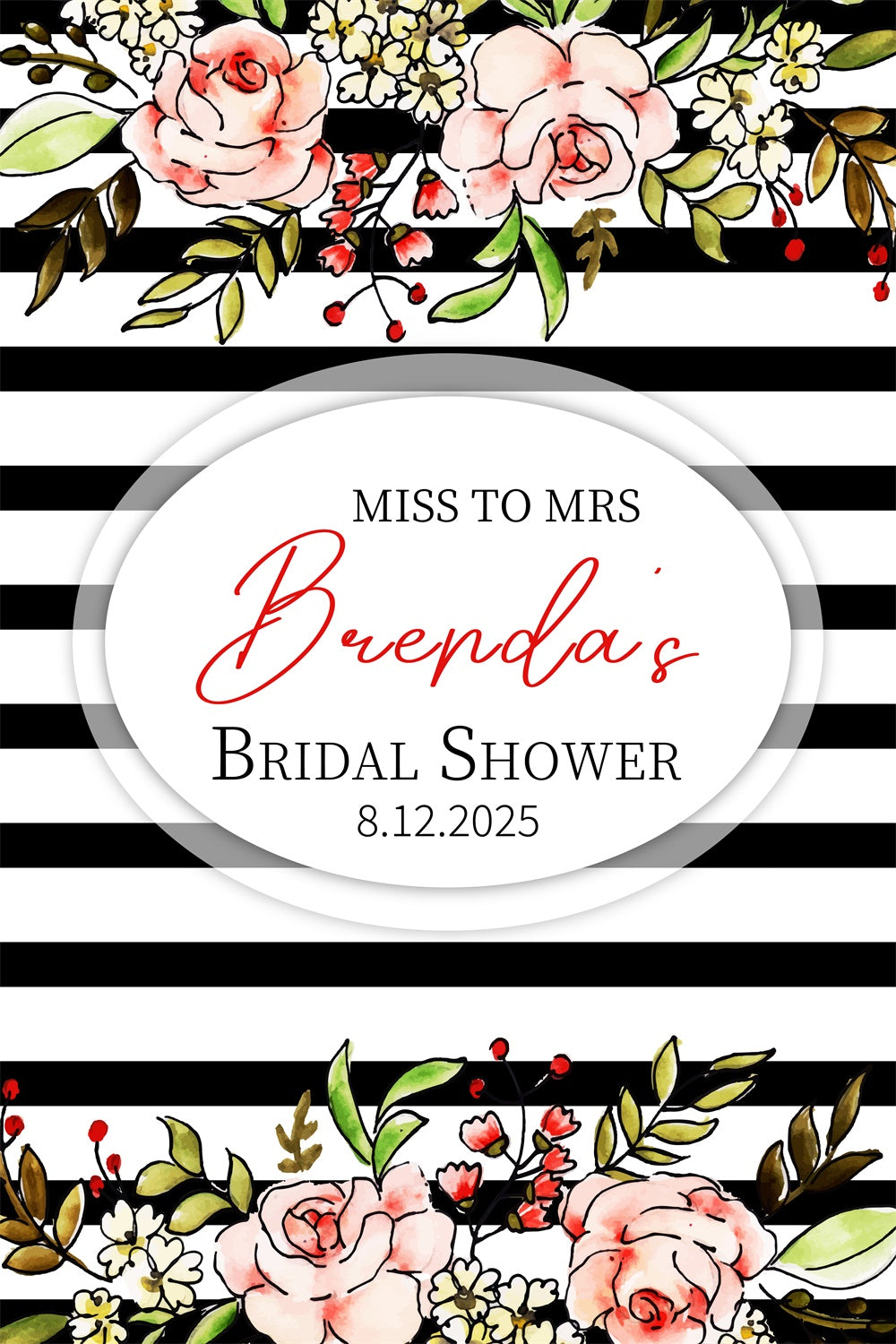 Bridal Shower Backdrop Watercolor Floral Stripe Custom Backdrop UK LXX3-121