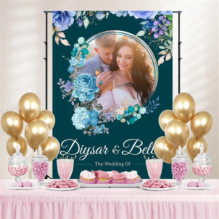 Personalized Backdrop For Wedding Romantic Blue Floral Backdrop UK LXX3-123