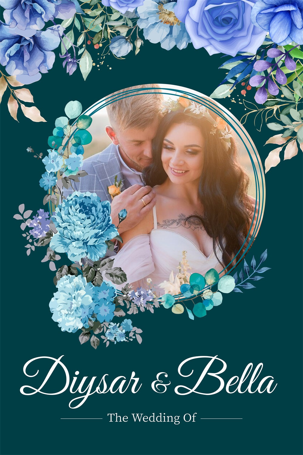 Personalized Backdrop For Wedding Romantic Blue Floral Backdrop UK LXX3-123