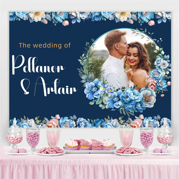 Custom Backdrop For Wedding Elegant Navy Blue Floral Backdrop UK LXX3-124