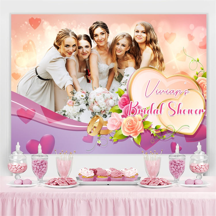 Bridal Shower Backdrop Romantic Heart Flower Customized Backdrop UK LXX3-125