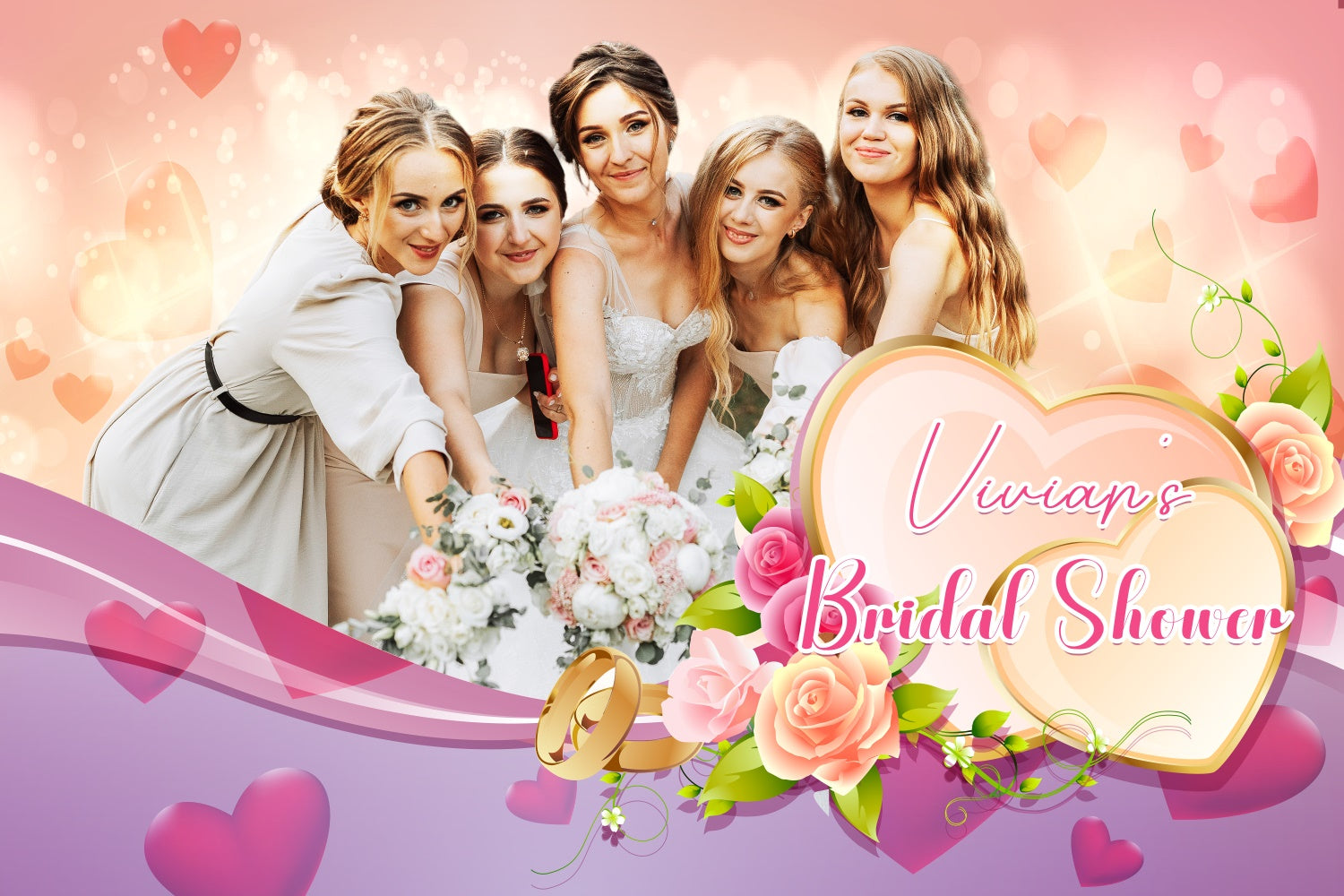 Bridal Shower Backdrop Romantic Heart Flower Customized Backdrop UK LXX3-125