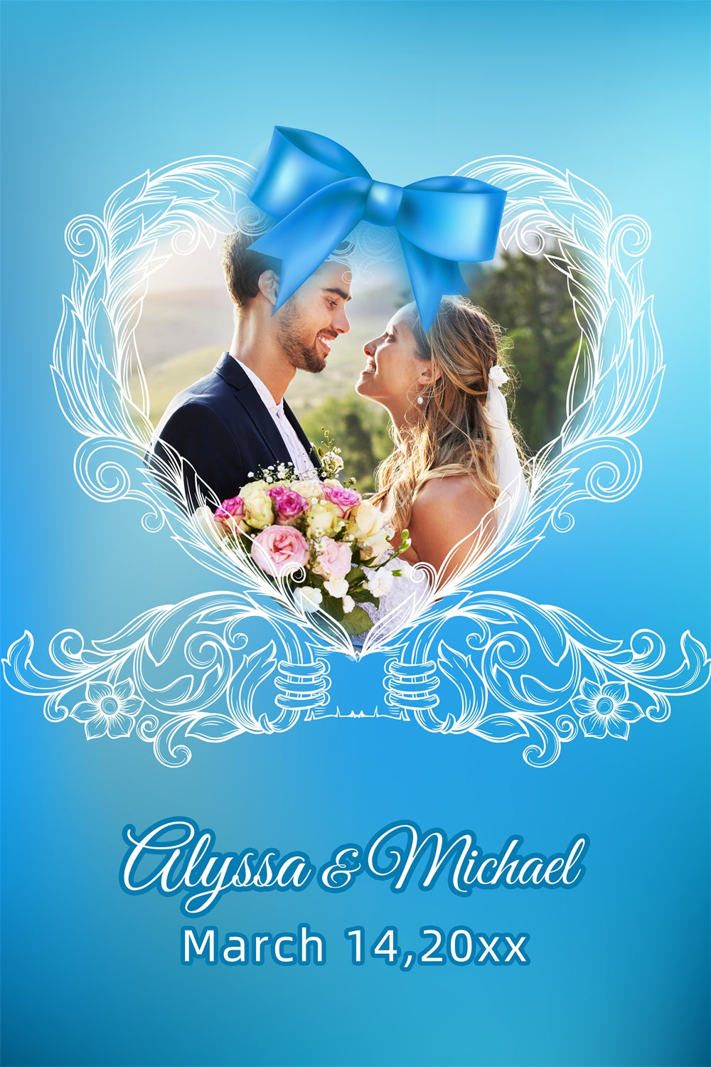 Wedding Backdrops For Photos Blue Bow Frame Personalized Backdrop UK LXX3-127