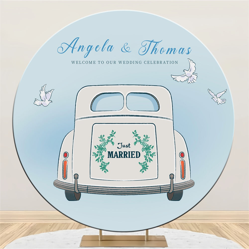 Custom Wedding Backdrops Elegant White Car Floral Round Backdrop UK LXX3-131
