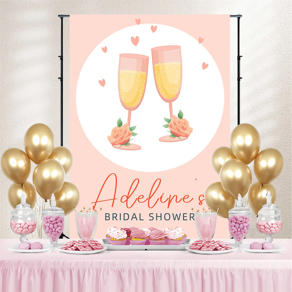 Bridal Shower Backdrop Minimal Pink Champagne Custom Backdrop UK LXX3-134