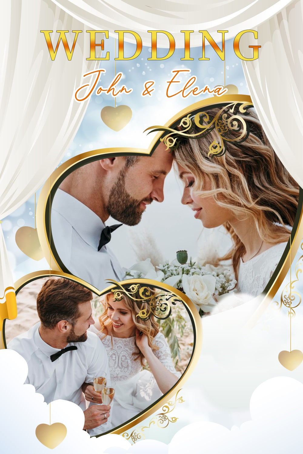 Personalized Backdrop For Wedding Golden Heart Curtain Backdrop UK LXX3-139