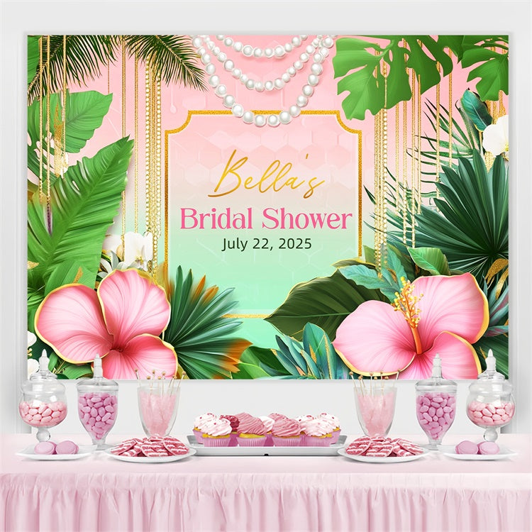 Custom Bridal Shower Photo Backdrop Tropical Palm Leaves Pearl Backdrop UK LXX3-142