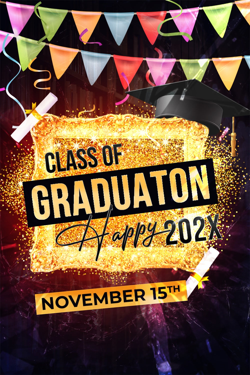 Custom Graduation Backdrop Golden Frame Sparkle Graduation Party Backdrop UK LXX3-146