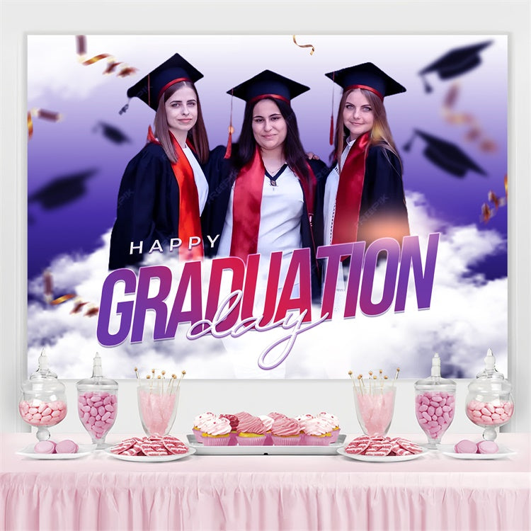 Custom Graduation Backdrop 2025 Purple Cloud Graduation Party Backdrop UK LXX3-147