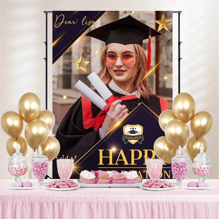 Custom Graduation Backdrop Golden Hanging Stars Graduation Party Backdrop UK LXX3-150