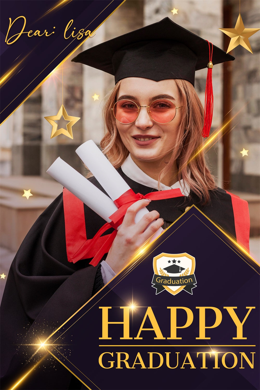 Custom Graduation Backdrop Golden Hanging Stars Graduation Party Backdrop UK LXX3-150