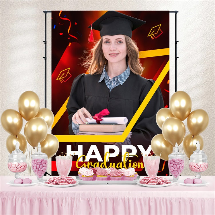 Personalized Graduation Backdrop Red Yellow Bold Graduation Party Backdrop UK LXX3-152
