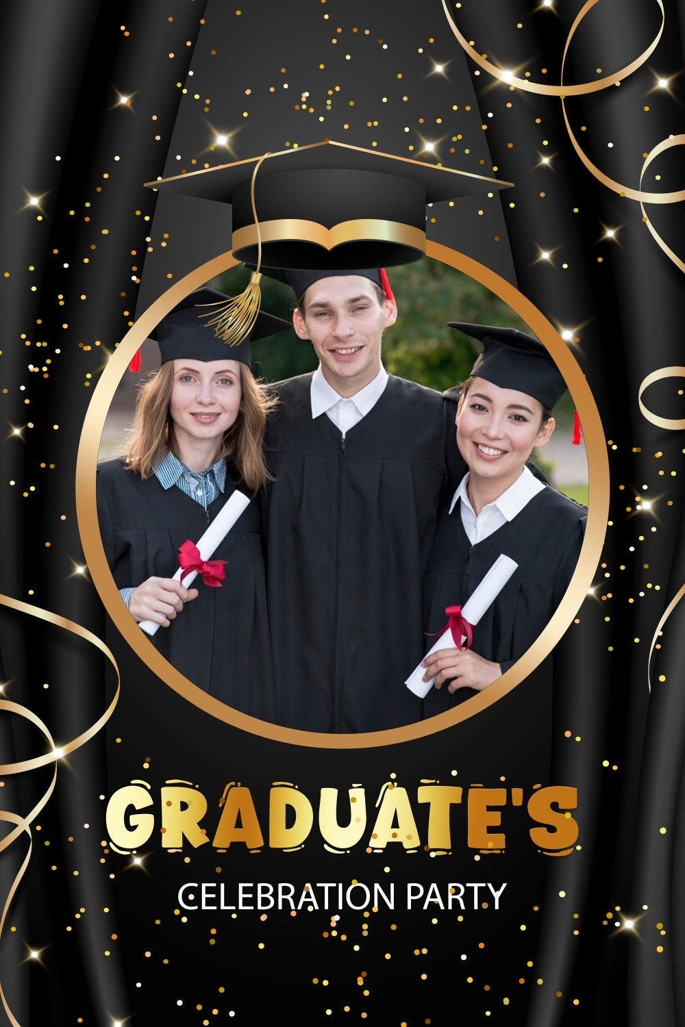 Custom Graduation Backdrop 2025 Shiny Black Graduation Party Backdrop UK LXX3-162