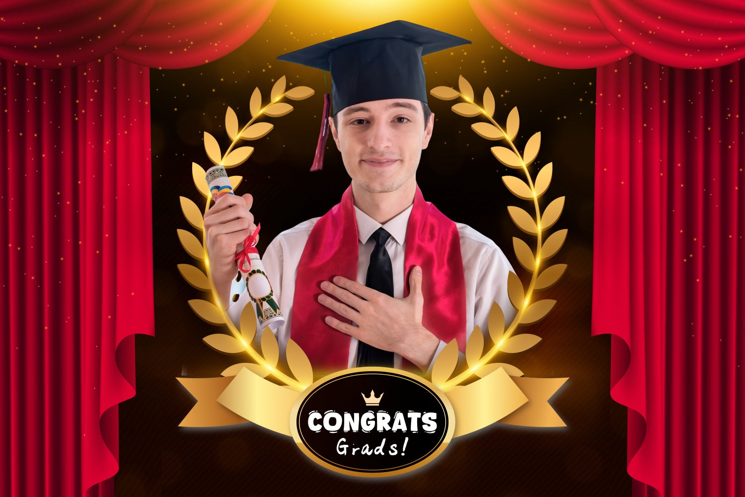 Custom Graduation Photo Backdrop Red Curtain Graduation Party Backdrop UK LXX3-163
