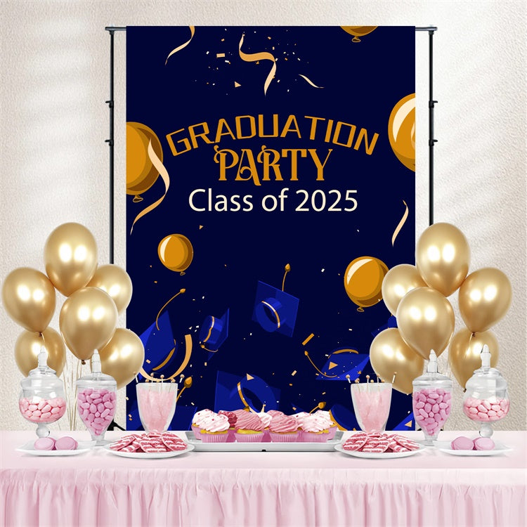 2025 Graduation Backdrop Floating Caps Blue Graduation Party Backdrop UK LXX3-166