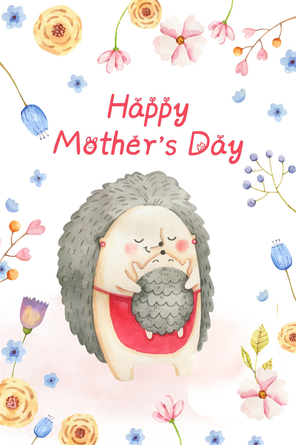 Mothers Day Backdrops Flower Hedgehog Watercolor Custom Backdrop UK LXX3-87